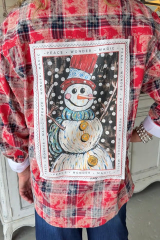 Plaid Snowman Top Red