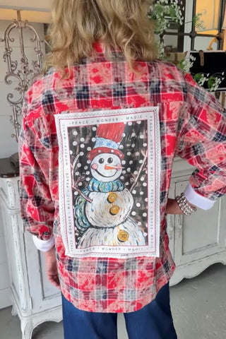 Plaid Snowman Top Red