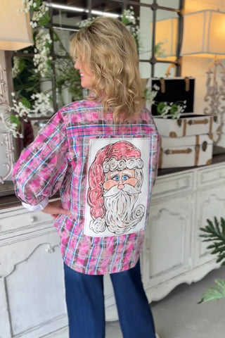 Plaid Santa Top Pink