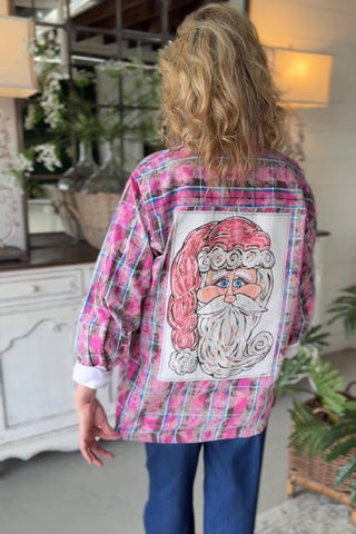 Plaid Santa Top Pink