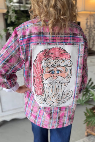 Plaid Santa Top Pink