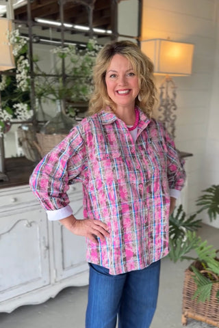 Plaid Santa Top Pink