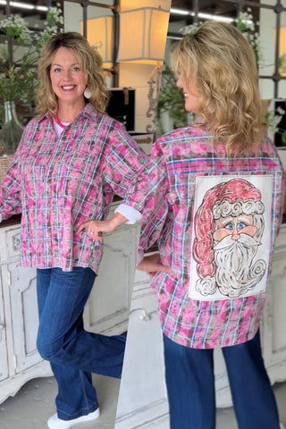 Plaid Santa Top Pink