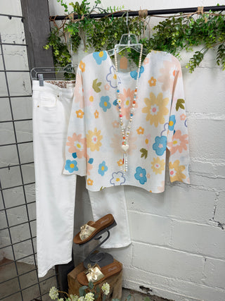 Miss Daisy White/Multi Pastel sweater OHLALA