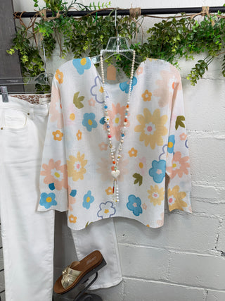 Miss Daisy White/Multi Pastel sweater OHLALA
