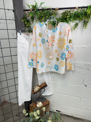 Miss Daisy White/Multi Pastel sweater OHLALA