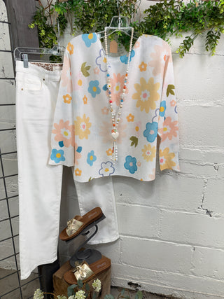 Miss Daisy White/Multi Pastel sweater OHLALA