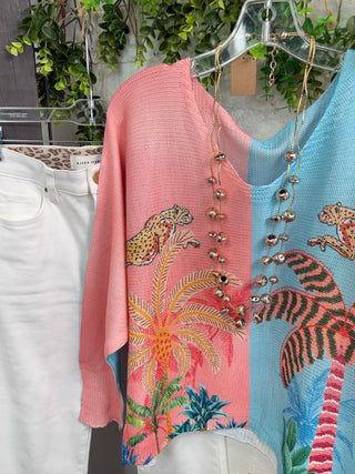 Crossings Sweater Aqua/Coral Sweater OHLALA