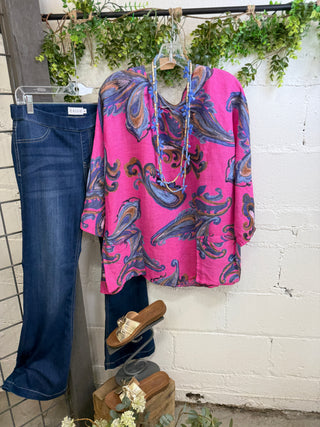 On Board Linen Top Fuchsia Shirts & Tops Prospero