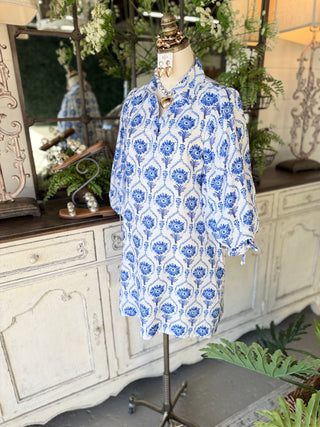 Bellamy Dress White/Blue by Entro Dresses Entro