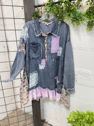 Cutie Pie Denim Patchwork Shirts & Tops Blue Velvet