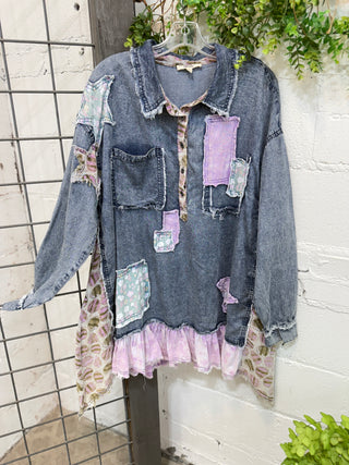Cutie Pie Denim Patchwork Shirts & Tops Blue Velvet