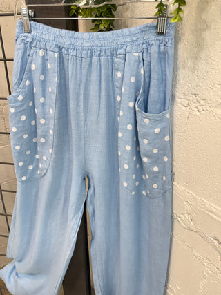 Barbados Linen Set Lt Blue Top & Pant Set S & F/ Italy