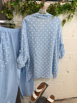 Barbados Linen Set Lt Blue Top & Pant Set S & F/ Italy