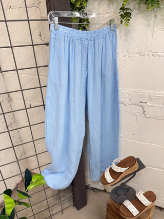 Barbados Linen Set Lt Blue Top & Pant Set S & F/ Italy