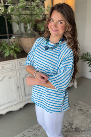 Trisha Top Blue Stripe Shirts & Tops Carol's Boutique