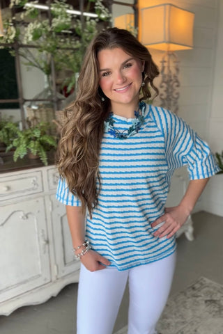 Trisha Top Blue Stripe Shirts & Tops Carol's Boutique