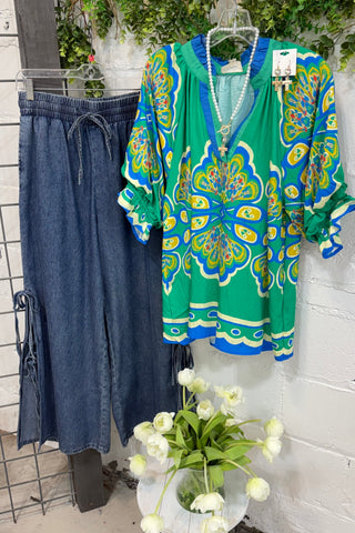 Louisa Top Green Mix by Umgee Shirts & Tops Umgee