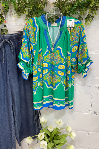 Louisa Top Green Mix by Umgee Shirts & Tops Umgee