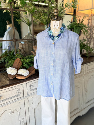Fleming Top Lt Blue Shirts & Tops Camille & Co