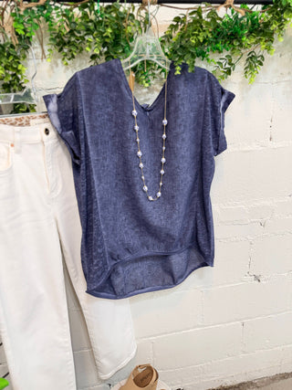 Released Linen Top Navy Shirts & Tops Camille & Co