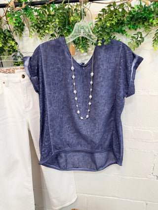 Released Linen Top Navy Shirts & Tops Camille & Co