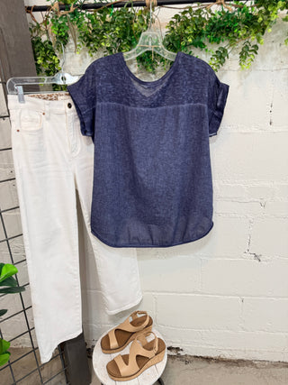 Released Linen Top Navy Shirts & Tops Camille & Co