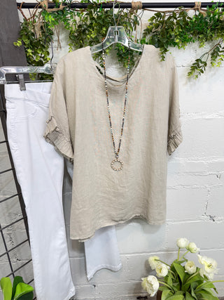 Caitlyn Linen Top Taupe Shirts & Tops S & F/ Italy