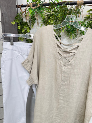 Caitlyn Linen Top Taupe Shirts & Tops S & F/ Italy