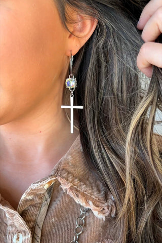 Loving Cross Earrings Silver Earrings carol's boutique Silver