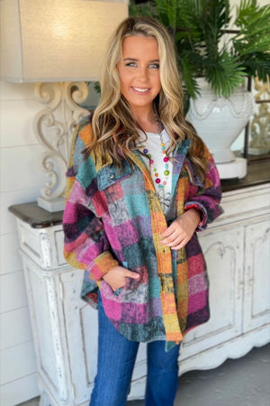 Rainbow Shacket-Shirts & Tops-Carol's Boutique, located in Jasper, Alabama