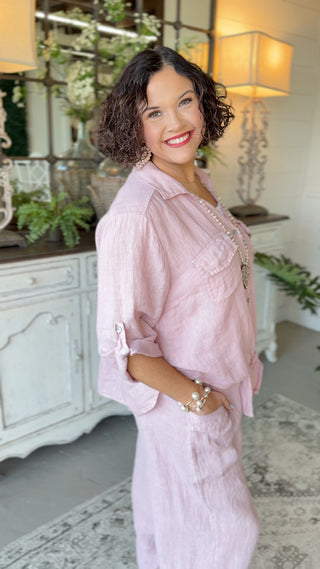 Perdido Linen Top Blush Shirts & Tops Allison