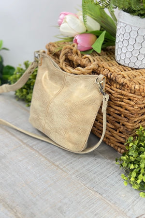 Hobo Pier Small Crossbody in Metallic Leather